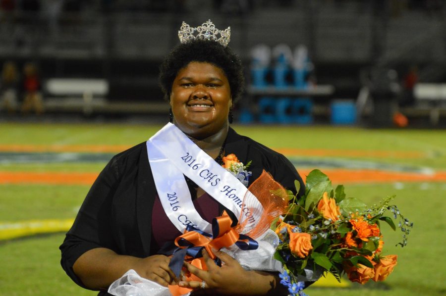 Senior Mekayla Gist smiles after being crowned Homecoming Queen.