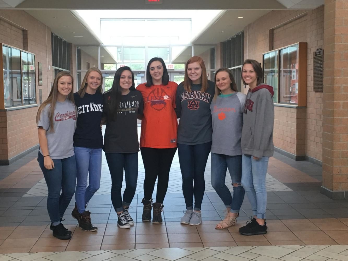 Juniors Tinsley Blackwell, Karley Moore, Haley Farmer, Hallie Souther, Kennedy Howard, Gracie Bryant and Kirby Brown on Team Day.
