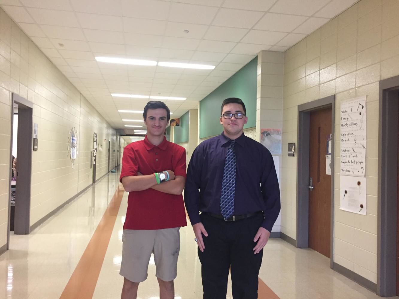 Sophomores Travis Guy and Hunter Daniels on Dress to Impress Day.