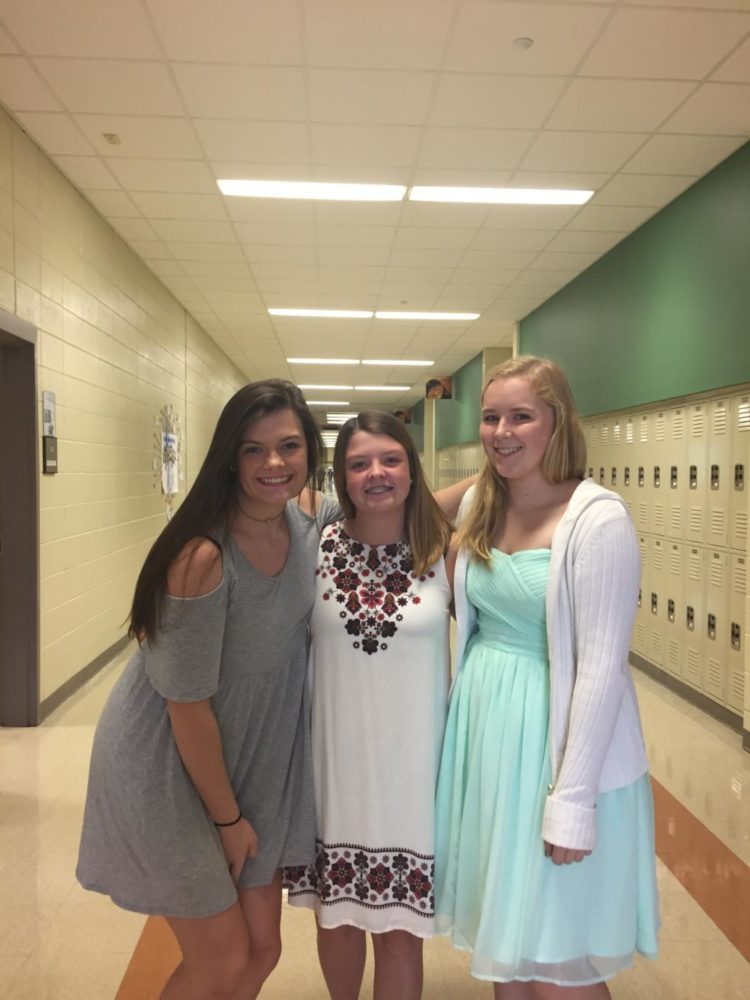 Sophomores Shayla Thomas, Tara Brown and Keziah Duncan on Dress to Impress Day. 