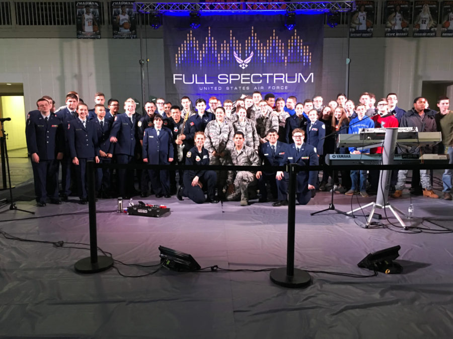 Members+of+AFJROTC+on+Wed.+Feb.+28+after+the+Full+Spectrum+concert+at+Chapman+High+School