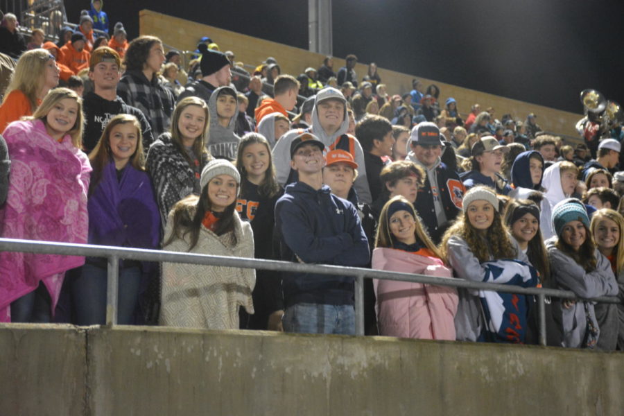 The student section bundled up cheering on their Panthers.