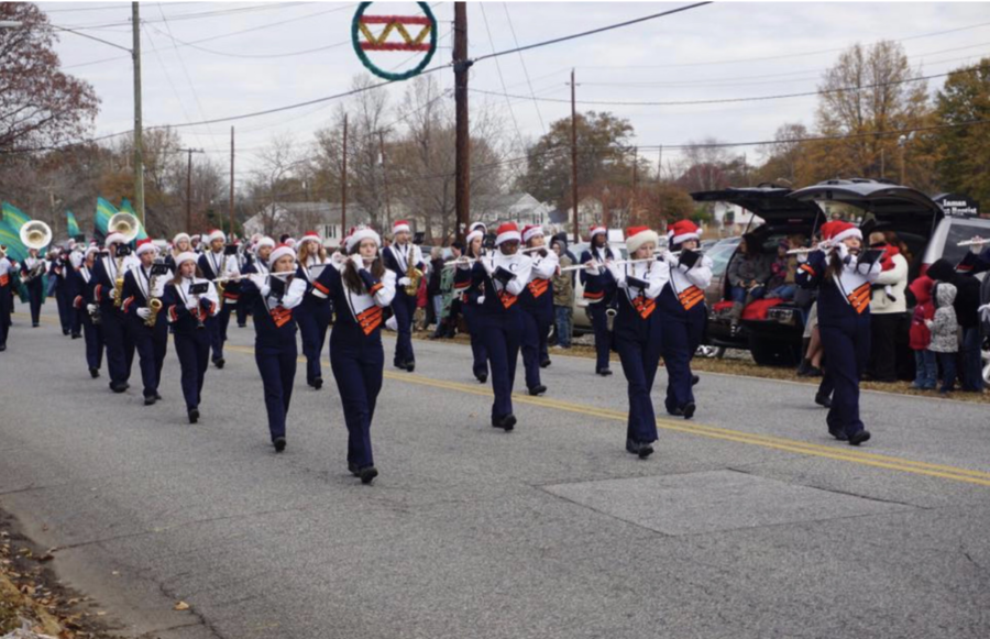 The Pride of Inman marches in the Christmas Parade