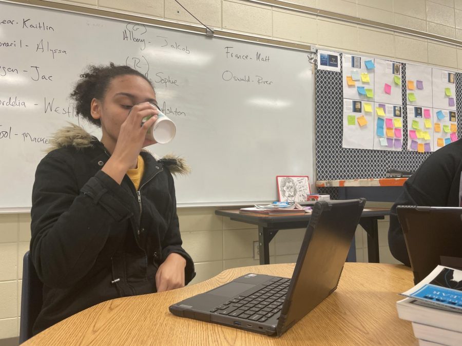 Sophomore Jayden Dixon drinks coffee during class. Dixon drinks caffeine regularly.
