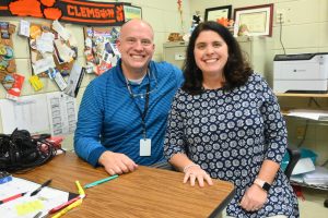 Ben and Amanda Coates smile together. This is their first year working together at Chapman. 